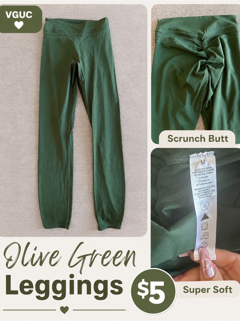 Olive Green Scrunch-Back Leggings - Brand Unspecified